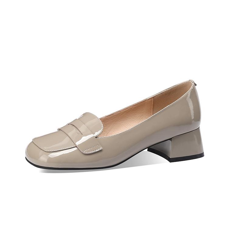 

Women s shoes 2025 spring and autumn new fashion round head thick heel light mouth shoes children comfortable soft patent leather gray single shoes w 40