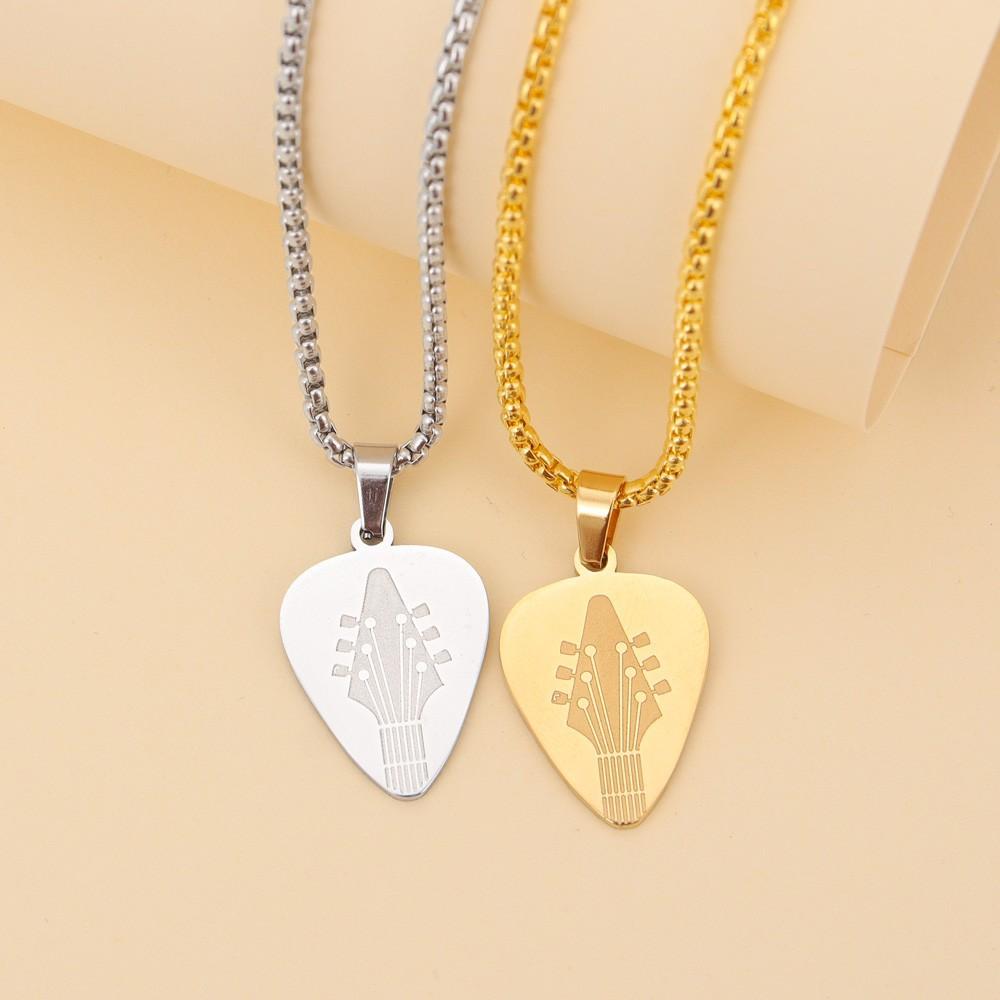 Guitar Plectrum Pendant Necklace Engraved Pendant Musician Necklace Jewelry