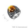 Vintage Carved Men's Ring with Tiger Eye  Turquoise Stone Inlay Black White Stainless Steel Thumb Ring Bohemian Style Jewelry for Him