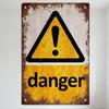 Vintage Weathered Metal Warning Sign Danger Triangle Exclamation Mark Rustic Brown Wall Art for Home Office Decor