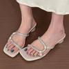 Fashion Sexy Women's Heeled Slippers Designer Shallow Shoes Summer Fashion New Chunky Sandals Pumps 2025 Trend Elegant Square Toe Slides