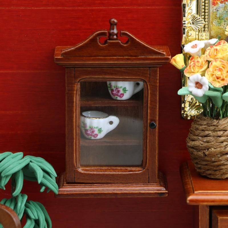 Antique Miniature Wooden Hanging Shelf For Doll House Scene Decoration Easy Assembly Craft Model Project Furniture