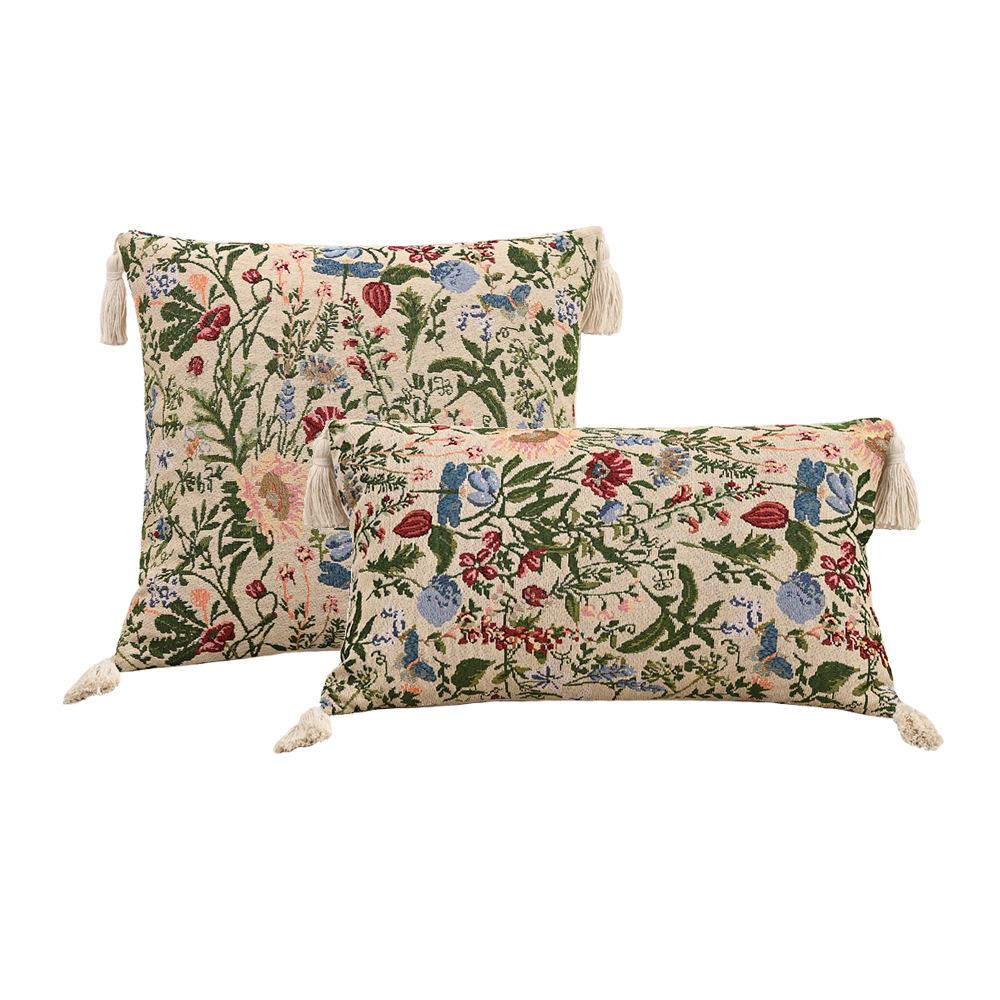 Retro European Style Cotton Linen Flower Cushion Pillowcase Living Room Sofa Backrest High Precision Jacquard Cushion Cover
