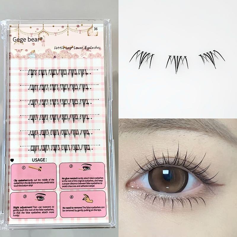 Gege Bear Glue-Free False Eyelashes, 6mm Lightweight Natural Curling, Easy to Apply Segmented Self-Adhesive Lower Eyelashes
