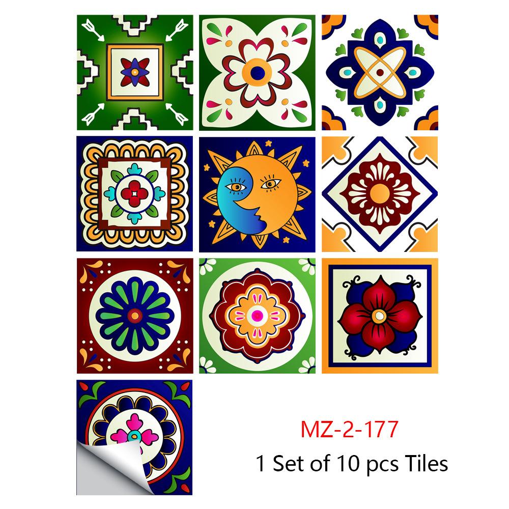 10pcs Mandala Crystal Hard Tiles Ceramic Wall Stickers Peel Stick Decals for Kitchen Wardrobe Home Decor Art Mural DIY
