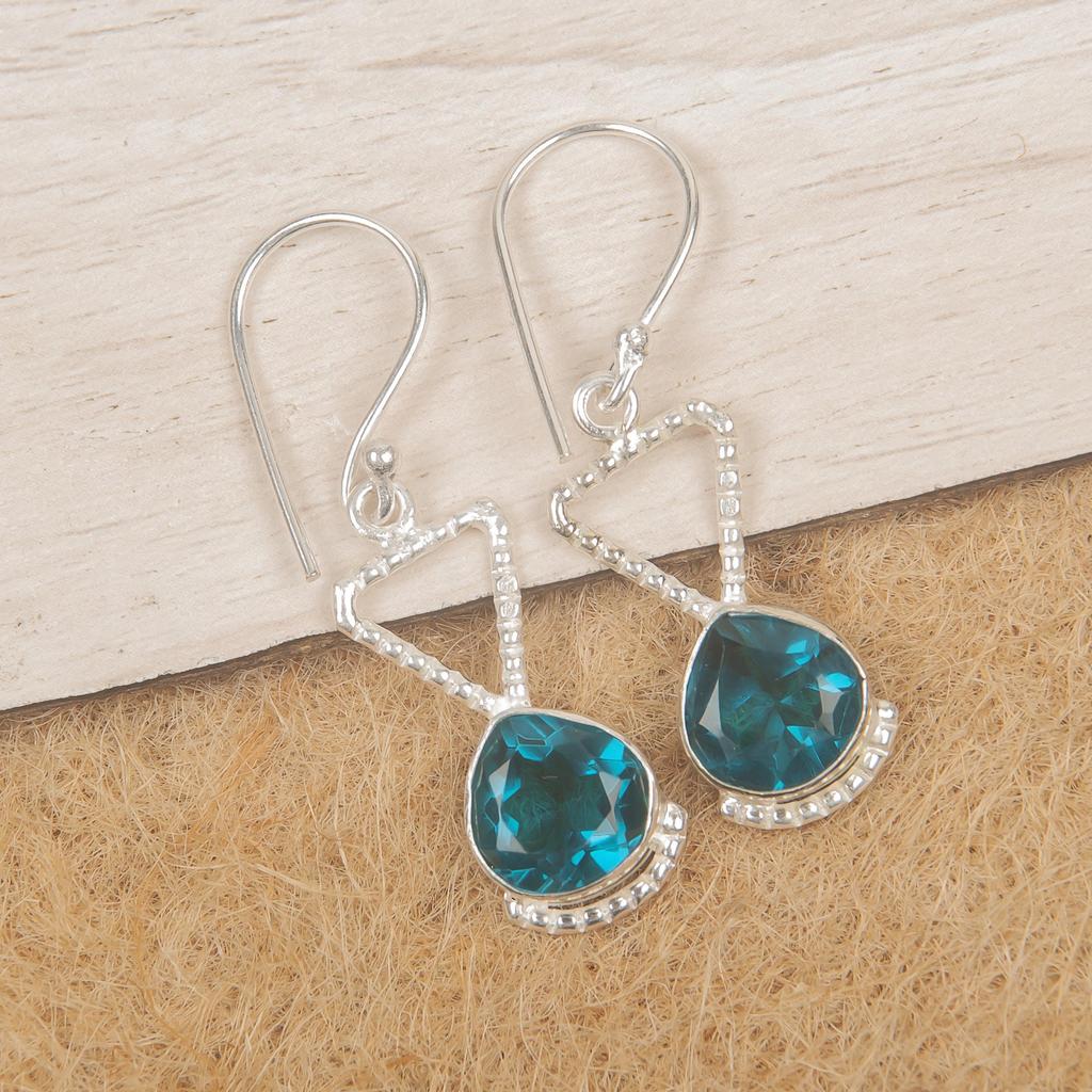 Apatitové ručne vyrábané strieborné šperky, náušnice z rýdzeho striebra 925, ručne vyrábané krásne šperky s drahokamami, apatitové náušnice pre ňu