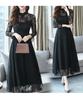 Sueeya Lace Long Ruffle Long Perfect for and Size M Women's Dress, Sleeves, Flared, All-Over Print, Cute, High-Waisted, Slimming, Stylish, Sheer,