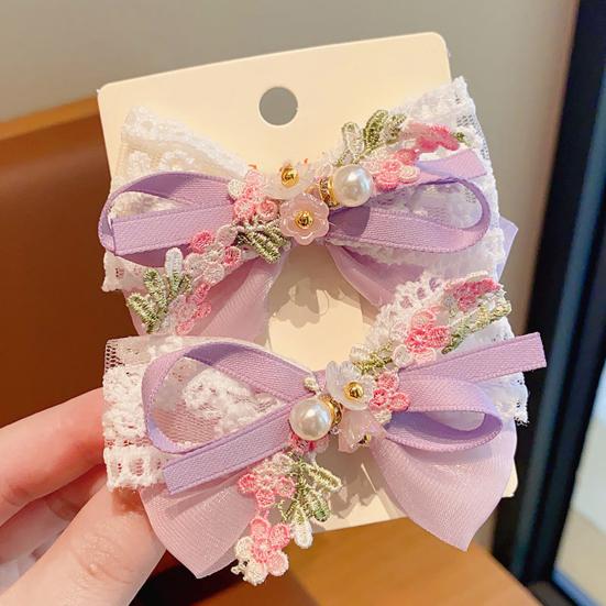 Girl Hair Pin Thin Organza Lace Embroidery Flower Lace Imitation Pearls Decor Hair Clip Spring Forest Style Hairpin