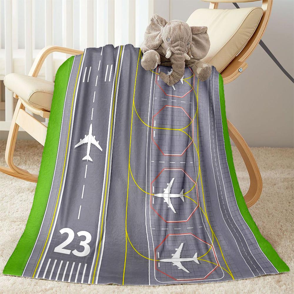 Airport Runway Design Flannel Blanket - Soft and Suitable for Sofas, Beds, Offices, Travel, All Seasons, and The Best Gift for The Holidays.