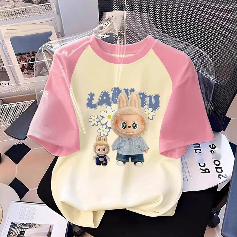 

Cartoon Elf Labubu Kids Adult Letter Printed T-shirt Summer Women s Tees Top Girl and Boy Family Parent-child Clothing 100