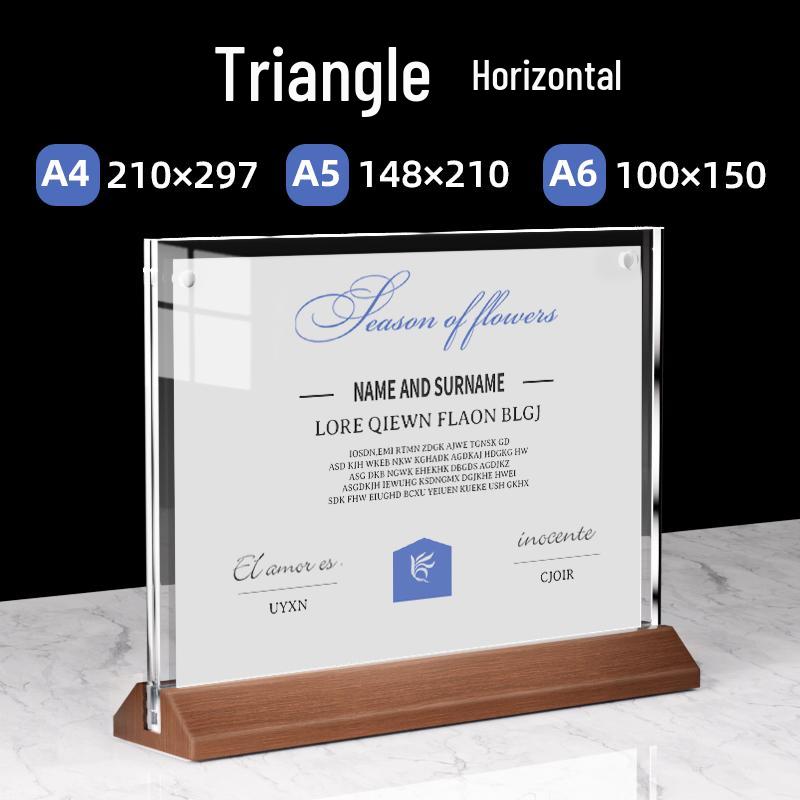 A4 Acrylic Table Card Holder with Beech Wood Base, Double-Sided Pull-Out Display Stand