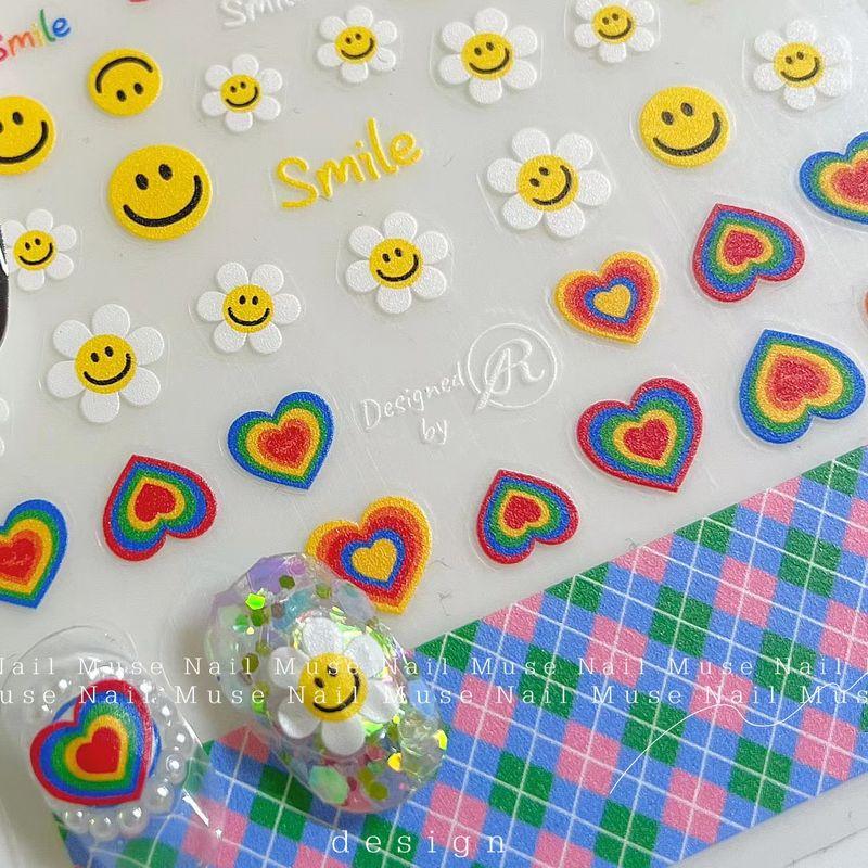 

Super Practical with Adhesive Tape Cute Kids Nail Stickers Gingham Smiley
