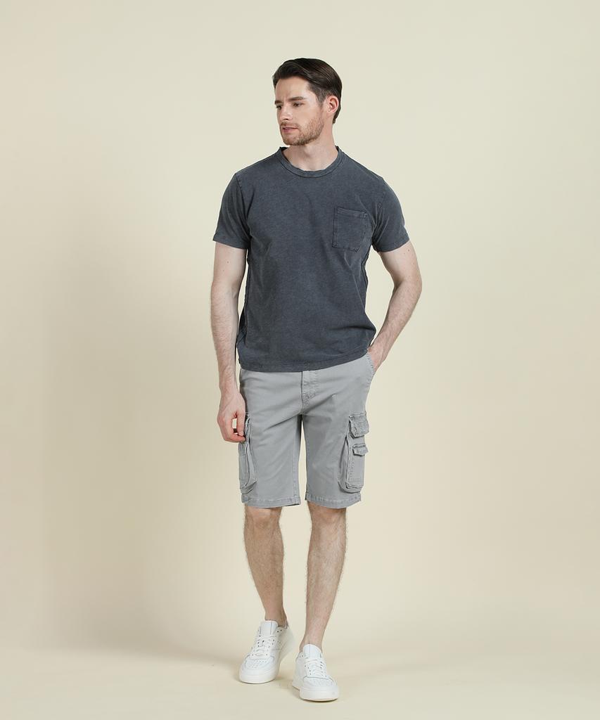 PANICALE Blue Garment Dye Cotton Pocket Daily T-Shirt