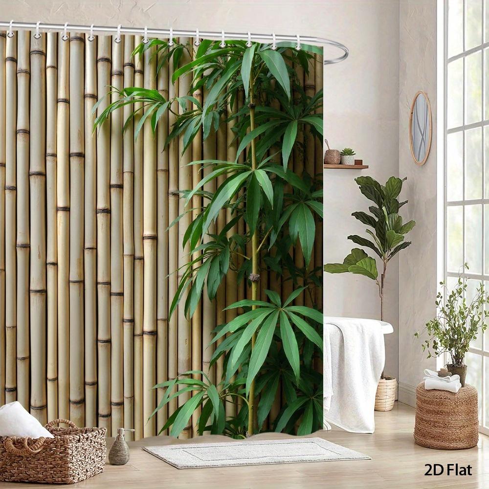 Tenda Doccia Recinzione Naturale 180x180cm – Steli e Foglie Verdi Rustici su Beige, Arredo Bagno Minimalista Zen, 12 Ganci