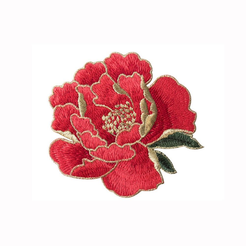 Chinese Style Peony Flower Embroidered Patches Sew on Clothes Patches Clothing Applique  Sewing
