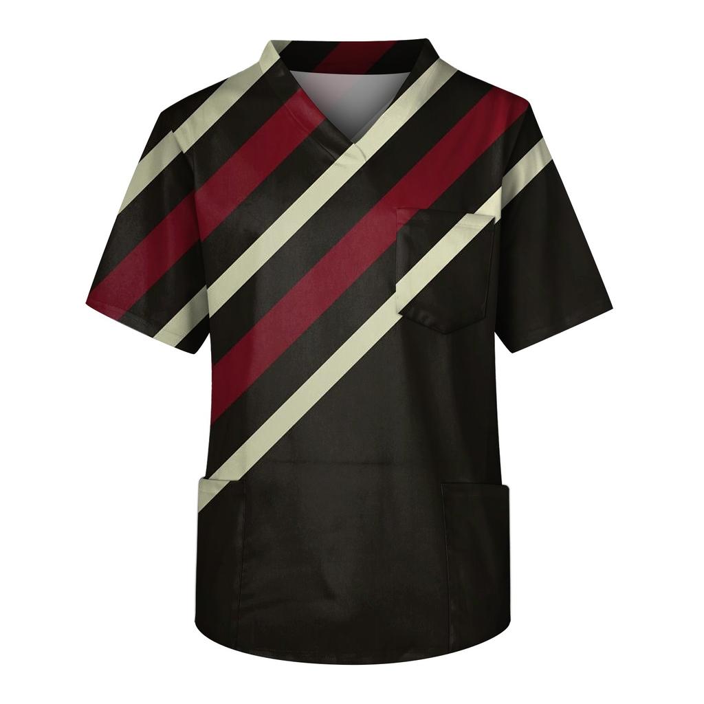 Fashion Men's Short Sleeve V Neck Printed Working Chest Pocket Carer Top