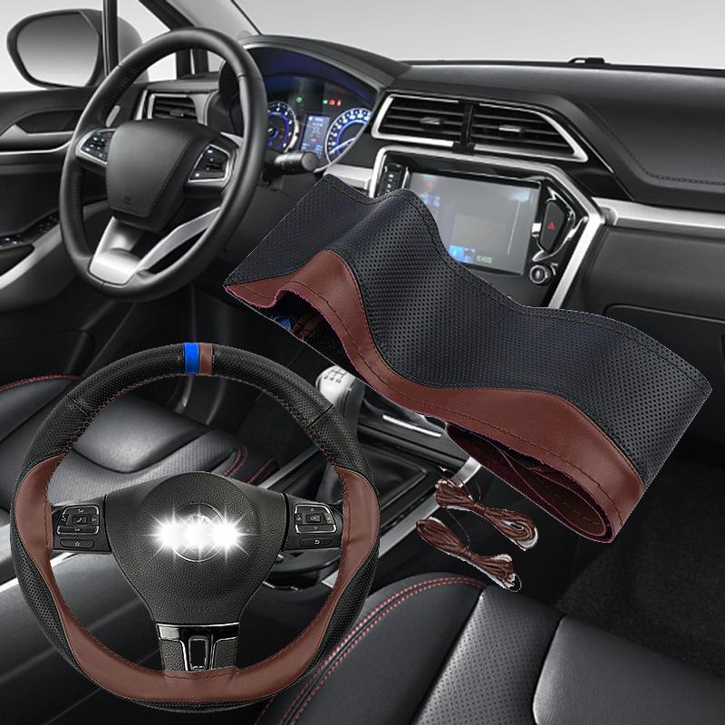 Χειροποίητο Κάλυμμα Τιμονιού από Γνήσιο Δέρμα, Αντιολισθητικό, Άνω Στρώμα από Δέρμα Αγελάδας που Απορροφά τον Ιδρώτα, Καθολικό για Όλες τις Εποχές.