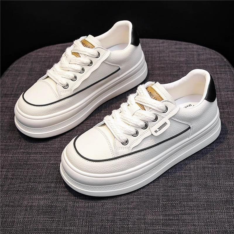 Thick-soled White Shoes Women's Flat-soled Sports Board Shoes Small Height Increase Single