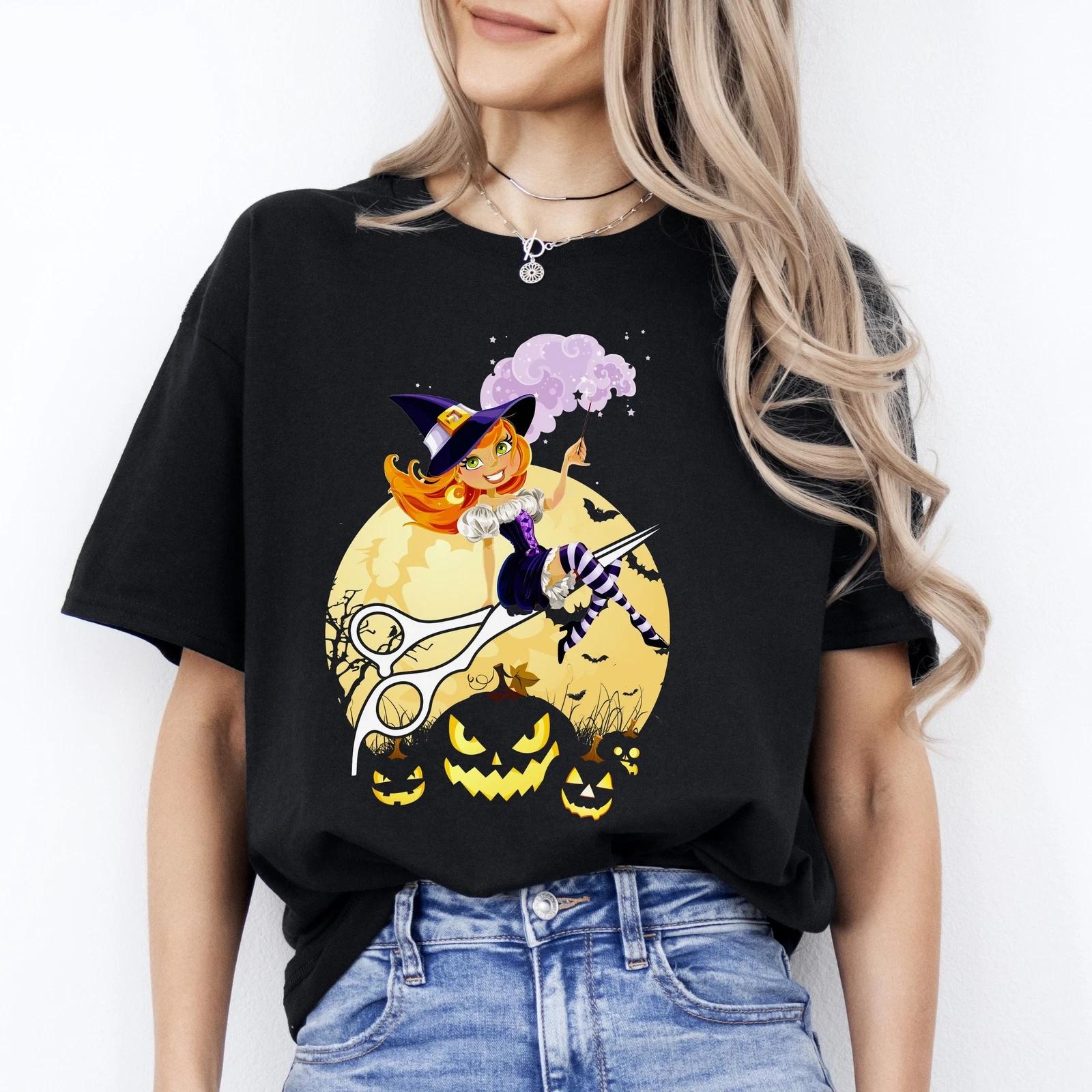 Hairdresser Halloween Unisex T-Shirt Cute hair cutter witch hair hustler tee Bla L
