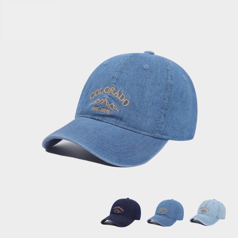 Denim Letter Embroided Baseball Caps For Women Washed Cotton Jeans Adjuatable Cap Casual Oudoor 4 Season Wear Sun Hat For Female