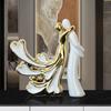 European Light Luxury White Gold Ceramic Couple Figurines for Living Room and Wine Cabinet Decor