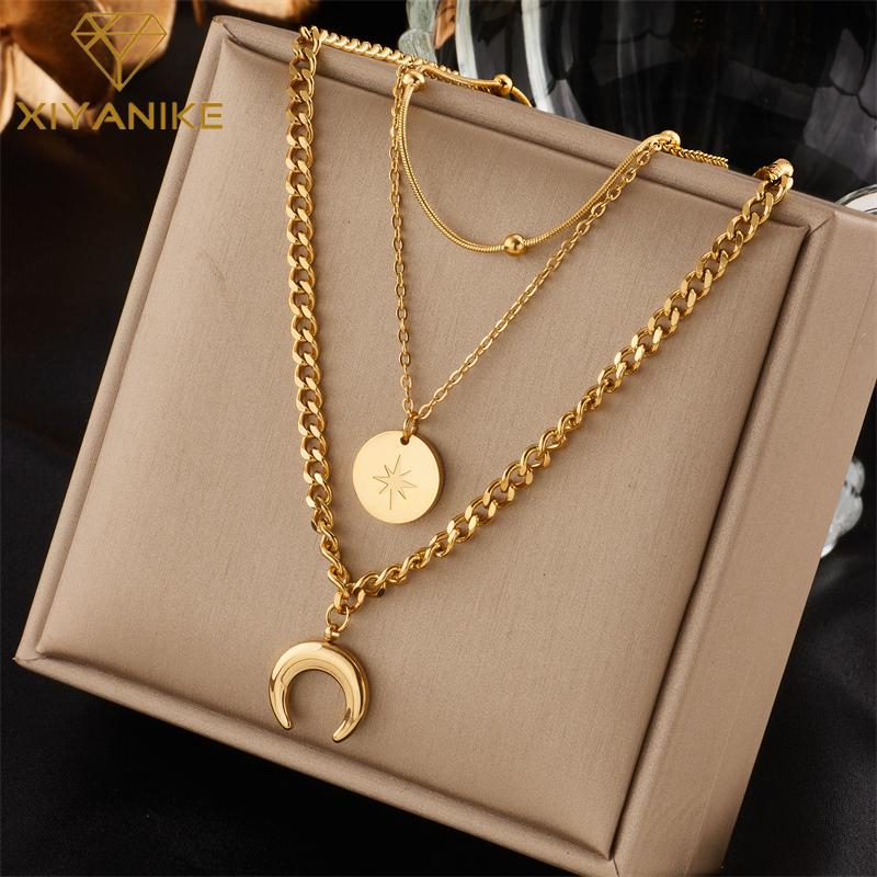 DIEYURO 316L Stainless Steel Gold Color Hip Hop Round Portrait Coin Necklace For Women Men Fashion Trend Girl Jewelry Gift Joyas