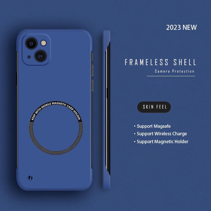Luxuriöse, rahmenlose, magnetische Hart-PC-Telefonhülle für iPhone 15 14 Pro Max 13 12 11 Pro Max Mini 15 14 Plus Magsafe Matte, dünne Abdeckung