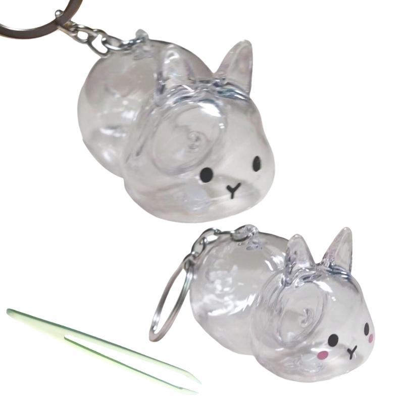 Clear Rabbit Design Pet Hair Display Box Bunnies Furs Collector Keychain Pendant