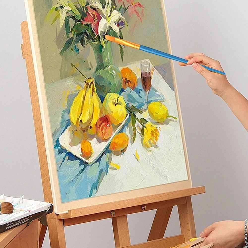 10Pcs Painting Brushes Set Art Round Flat Hair Nylon Hair Paint Brush Pen Oil Acrylic Watercolor Nylon Hair Paint Brushes