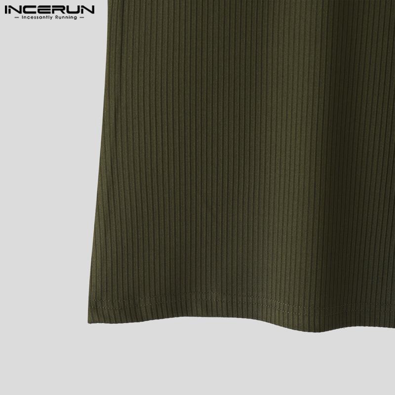 INCERUN Summer Men Mockneck Sleeveless Hollow Out Casual Rib Tank Tops