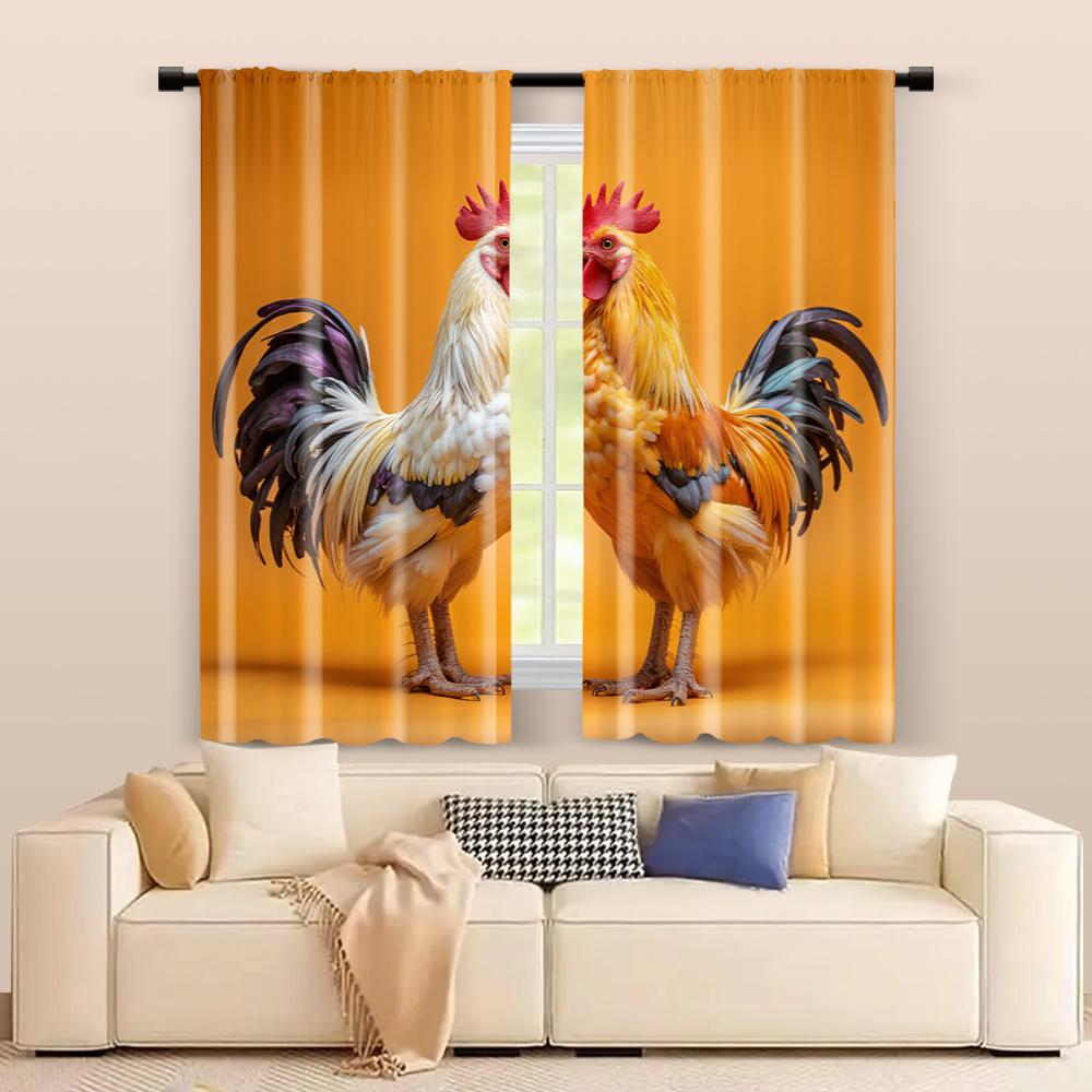 Filtering Curtains Excluding Rods Non Movable Without Batteries Chicken Themed Use Bedrooms Living Rooms Set Of 2 Made Polyester Area Decor