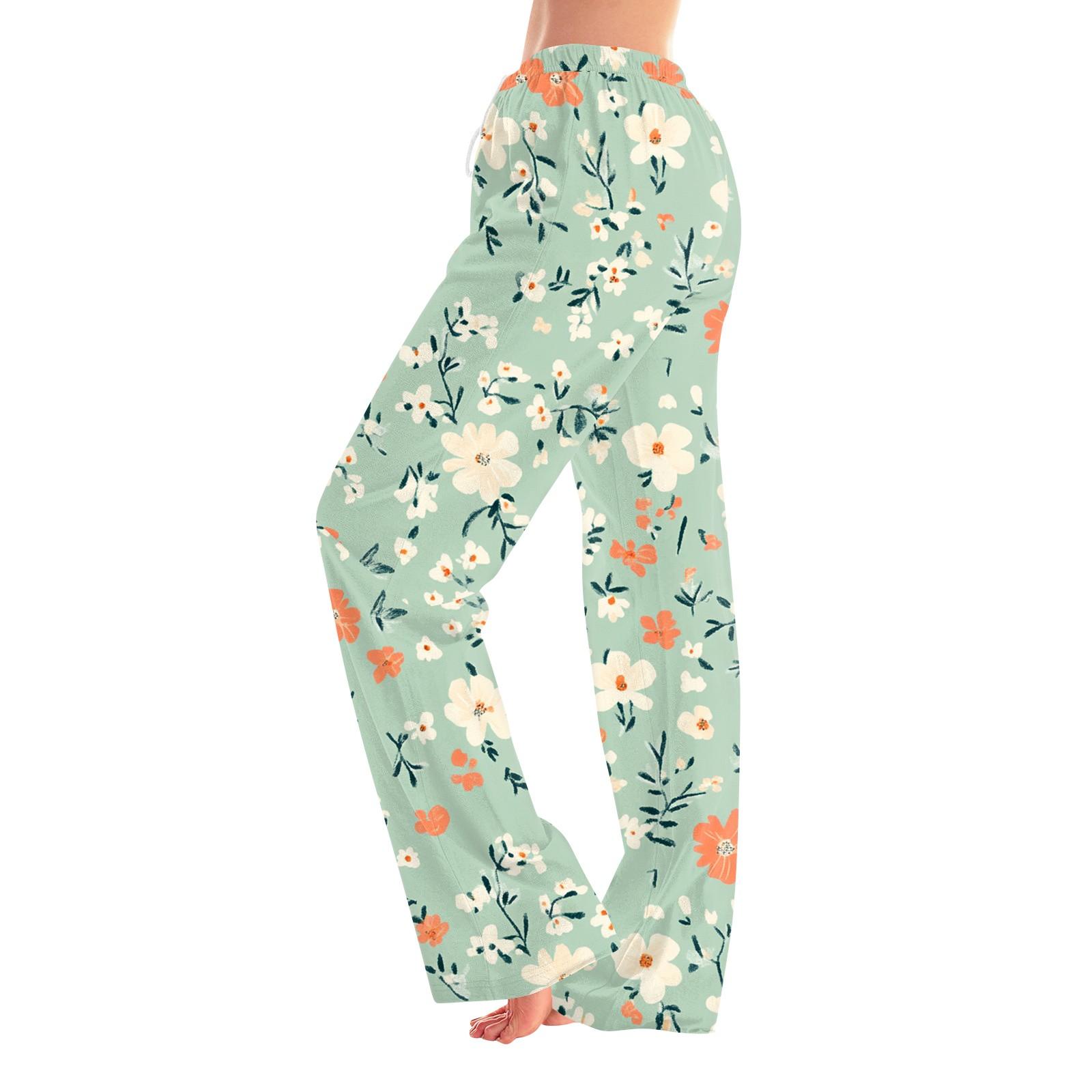 

Женские пижамные штаны, одежда для сна, повседневные брюки с эластичной резинкой на талии, удобные прямые свободные брюки для йоги L зелёный