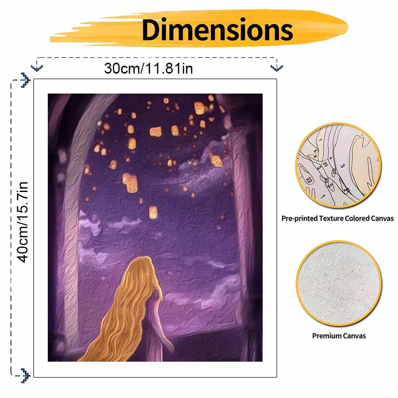 Disney Oil Painting Art Painting Set Rapunzel Lanterns Wall Decor Handmade Gift