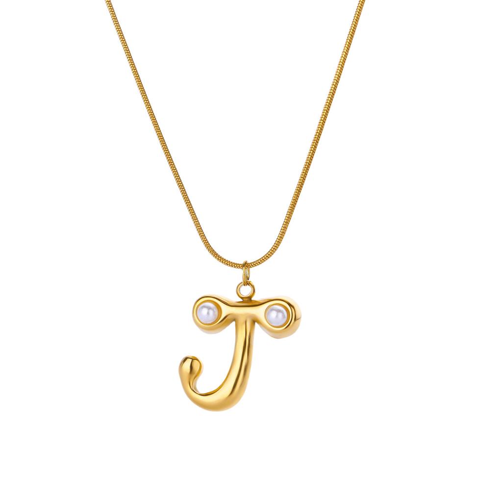 Initials Letter Pearl Necklaces For Women Gold Color Stainless Steel Letter Necklace Chain Collar Necklace Wedding Jewelry Gift