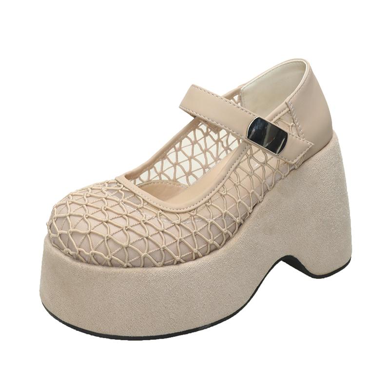 Fashion Hollow Breathable Chunky Heels Slippers Platform Wedges Sandals Summer Block High Heels for Women Shoes Loafers Sandalias