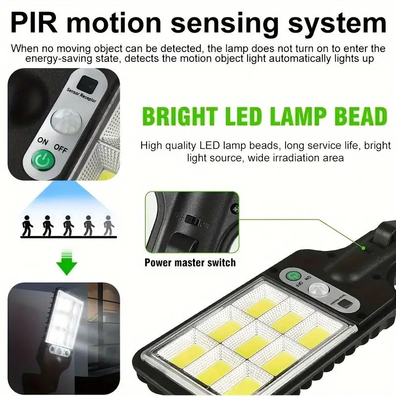 108COB Sensor Gatubelysning 3 Ljuslägen Utomhus Vattentät Säkerhet Solcellslampor för Trädgård Uteplats Gångväg Fjärrkontroll Ljus