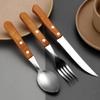 Wood Handle Stainless Steel Cutlery Set Portable Knife Fork Spoon for Camping Picnic Travel Reusable Utensils