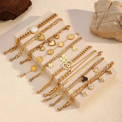 Fashion Double Layer Four Leaf Clover Titanium Steel Bracelet Women Elegant Jewelry Delicate Gift