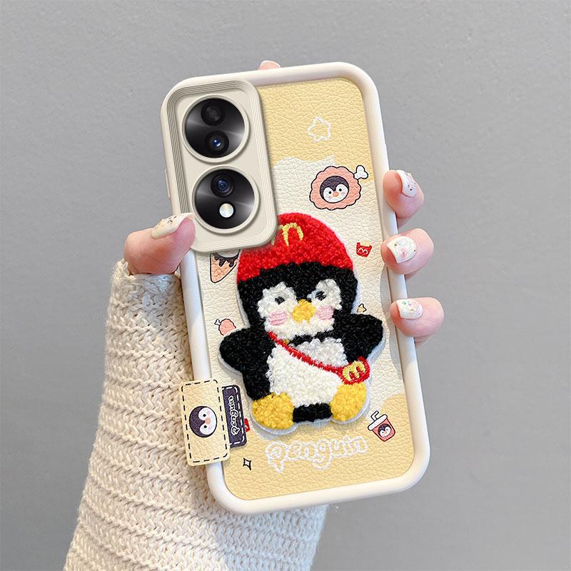 KEYSION Cartoon Cute Plush Embroidery Case for HONOR 70 5G with Lanyard Silicone Shockproof Phone Cover for Huawei Honor 70