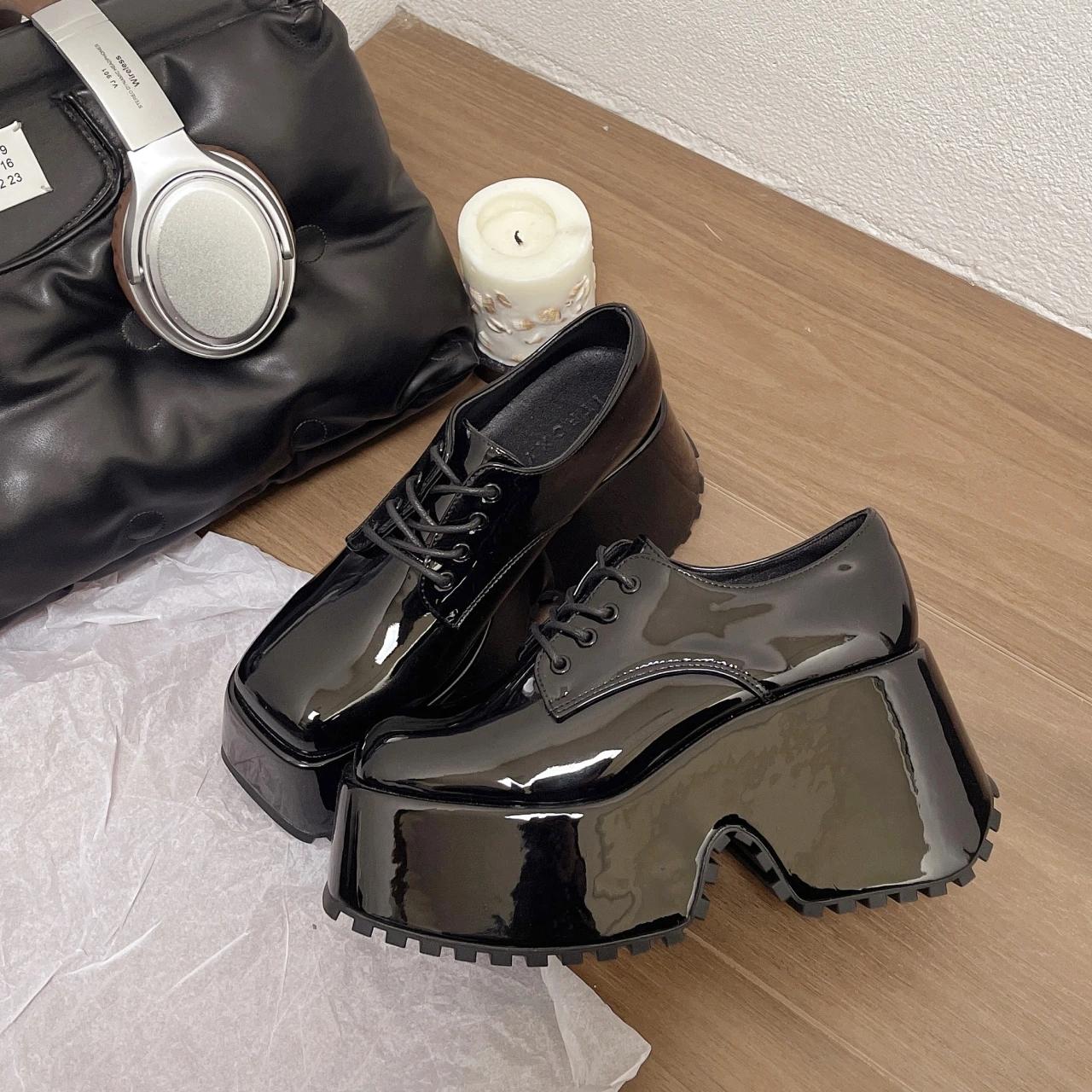 

Туфли на платформе из кожи женские на высоком каблуке в стиле Харадзюку повседневные оксфордские туфли на толстой подошве Мэри Джейн женские туфли на шнуровке в стиле Лолита женские 40