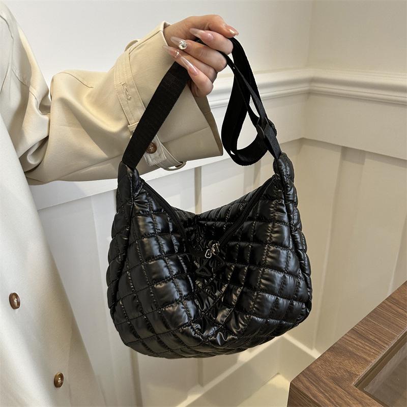 Fashion Nylon Padded Handbags Female Large Capacity Top-Handle Bags Solid Color Crossbody Bags Winter Down Women Shoulder Bags