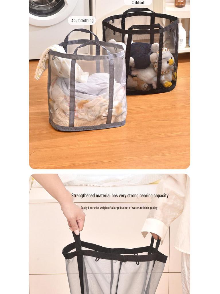 Portable Foldable Wall-Mounted Laundry Hamper: Large Capacity Mesh Basket for Bathroom Storage