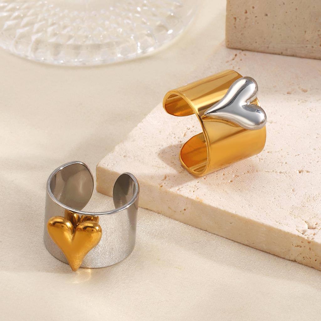 Vintage New Design Metalic Heart Stainless Steel Rings 18K Golden Plated Jewelry Trendy Jewelry Valentine's Day Gifts