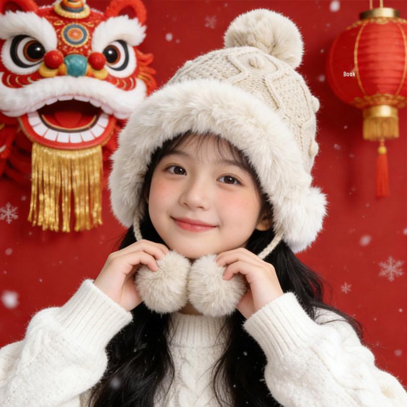 Girls' Warm Plush Ear Protection Hat for Autumn/Winter - Cute & Versatile
