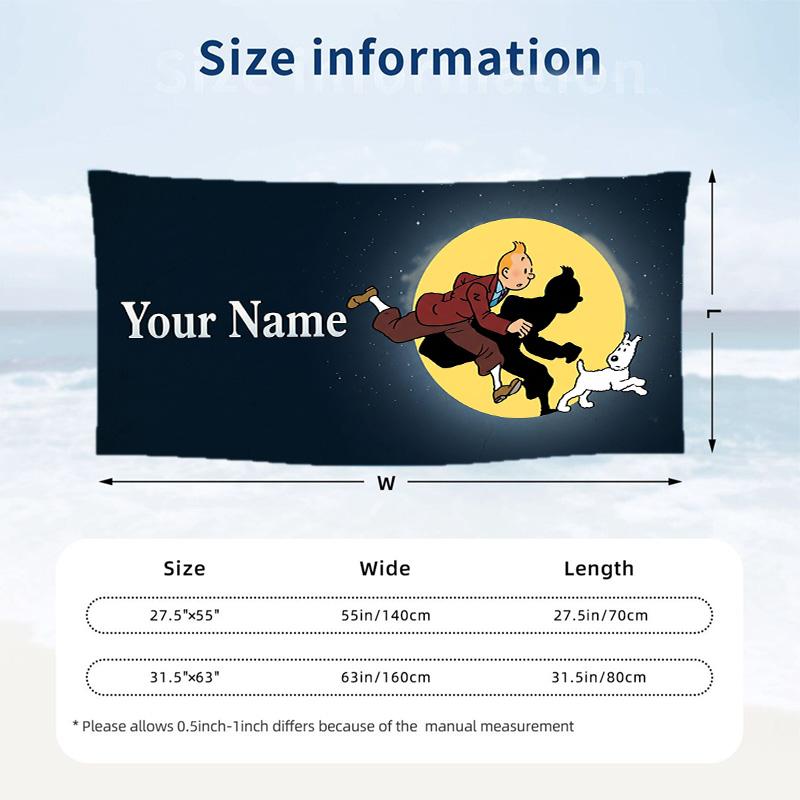 Custom Text Beach Towel, Soft Absorbent Swimming Multi-use TowelTintin