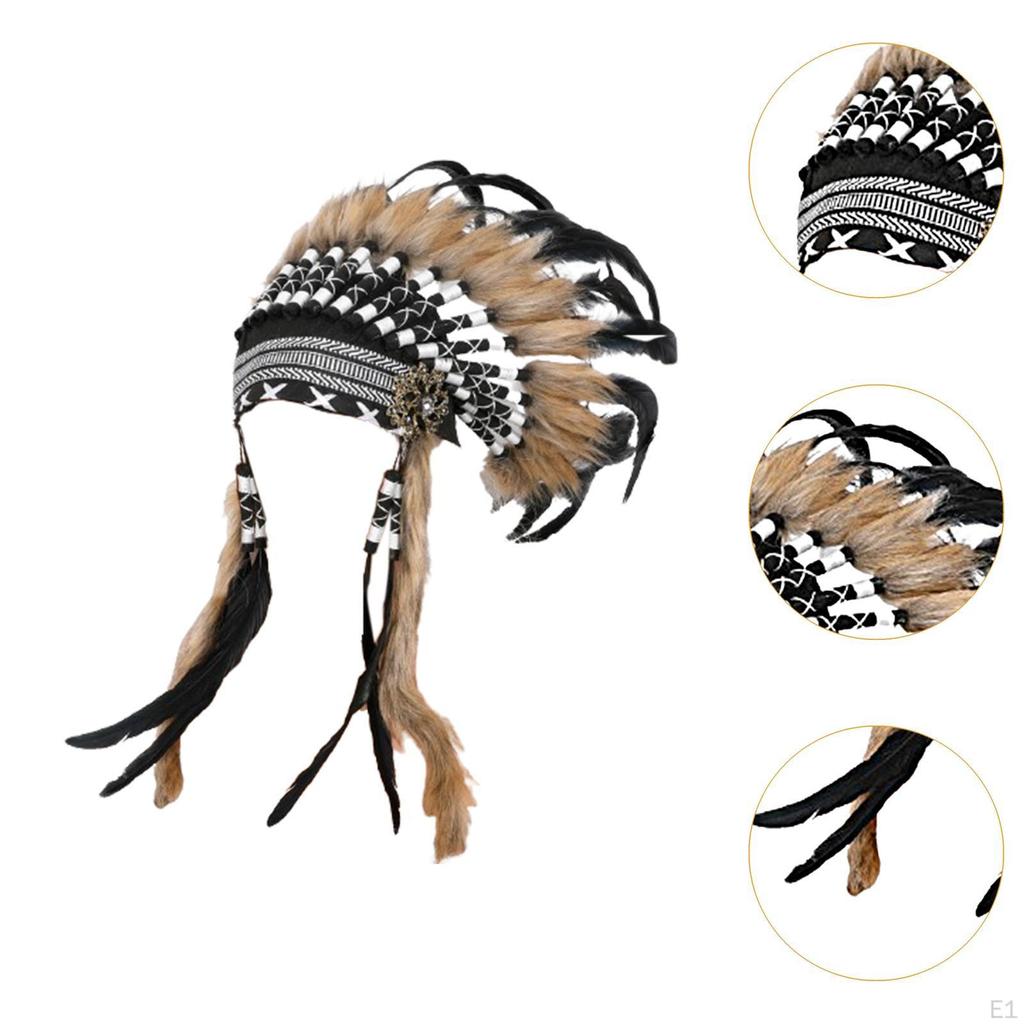 Chief Indian Hat Artificial Feather Headdress Headwear for Fancy Dress Holiday