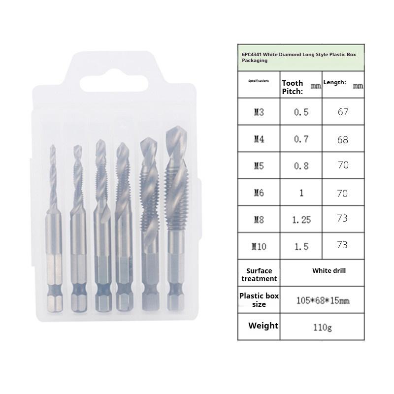 Vysokorýchlostná oceľová šesťhranná stopka tri v jednom kombinovaný závitník, vŕtanie, rezanie závitov a odihlovanie integrované špirálové strojové rezanie závitov, špirálový závitník