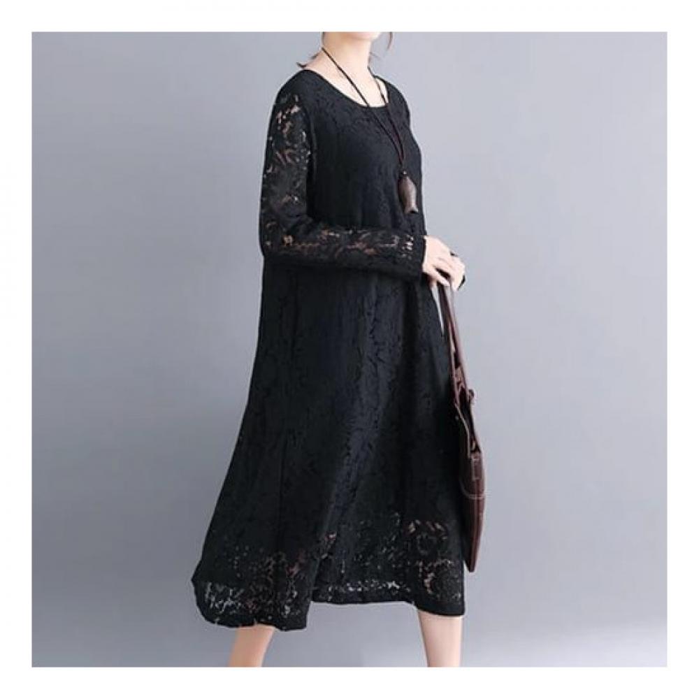 Navava Romantic Lace Round Neck Long Sleeve Dress No718