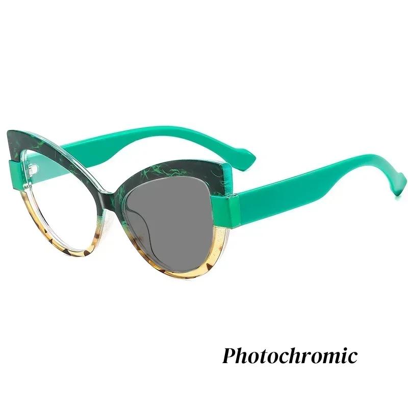 Neutral New Fashion Cat Eye Photochromic Myopia Glasses Anti-Ultraviolet Sunglasses Retro Large Frame Myopia Glasses -4.0