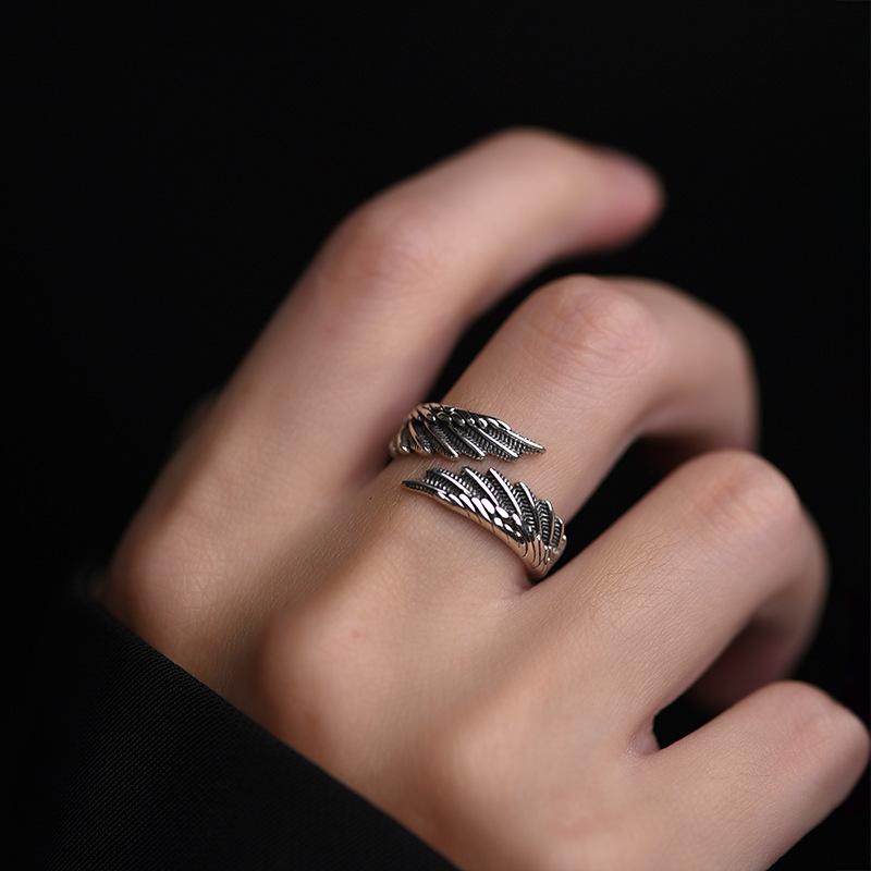 Angel Wings Men's and Women's Simple Retro Personality Creative High Sense Versatile Feather Ring